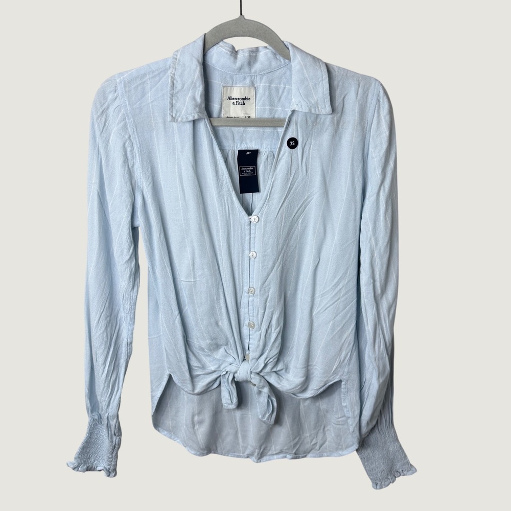 Abercrombie & Fitch XS Sky Blue Striped Viscose Tie Front Top Coastal Romantic